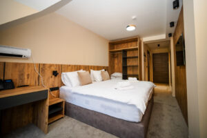 Economy room in Grand Chamois hotel, Mavrovo, North Macedonia.
