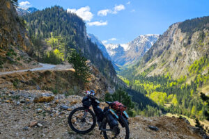 A loaded travel bike in Durmitor NP, Montenegro, on the Trans Dinarica route.