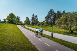 Cycling in Ljubljana's Tivoli park.