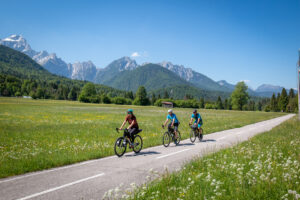 Cycling from Italy to Slovenia on a cycling path.