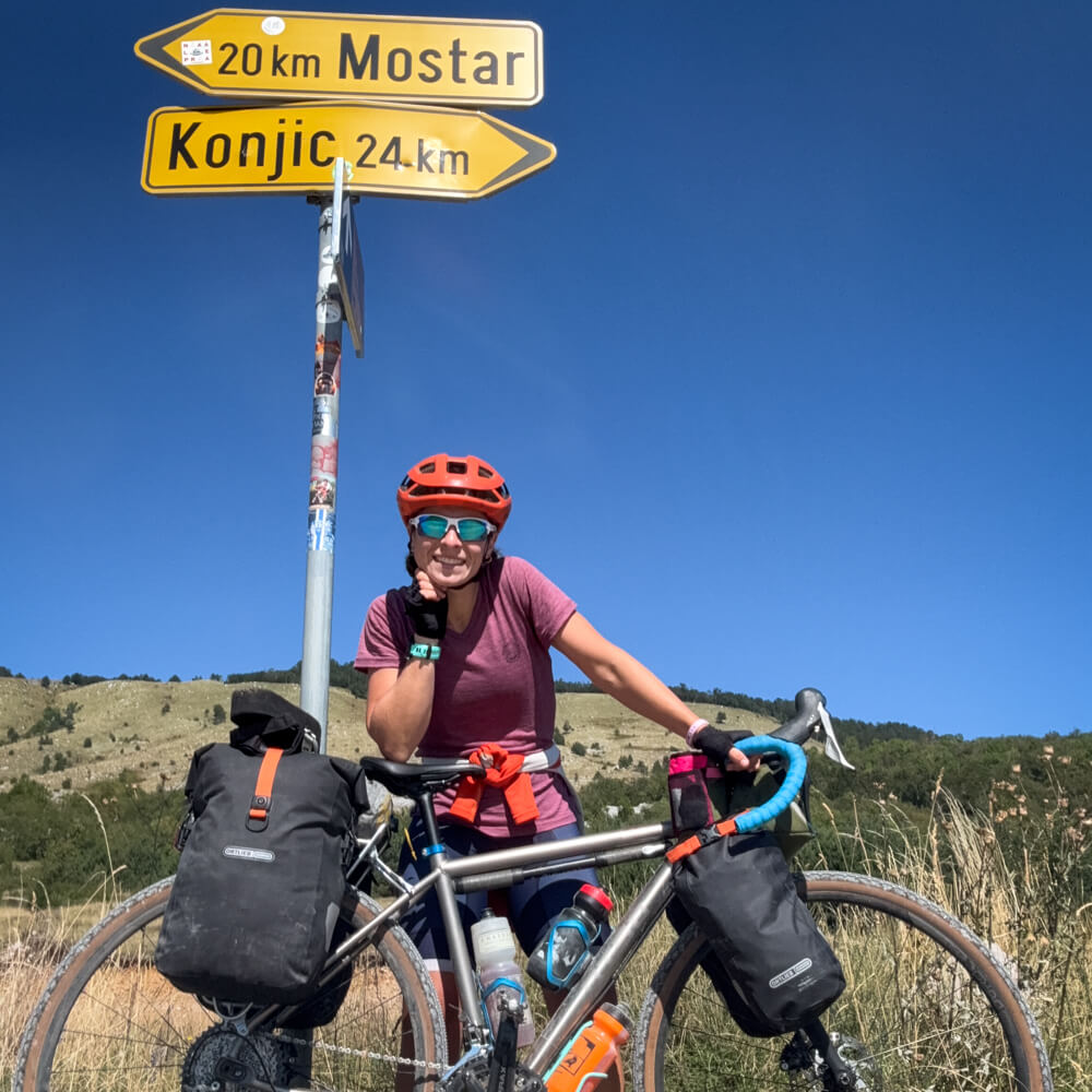 Solo female cyclist Sasha riding Trans Dinarica in Bosnia and Herzegovina.